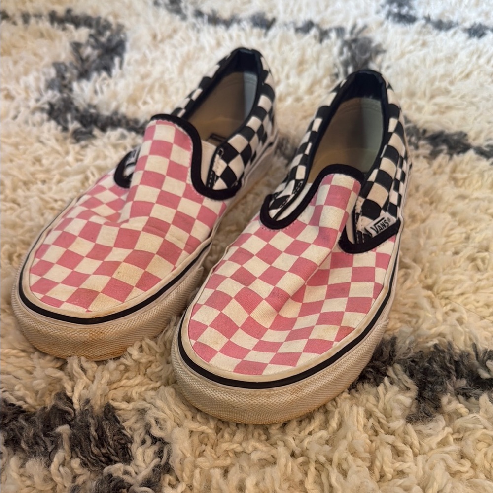 CUSTOM Vans Pink and Black Slip-On Sneakers